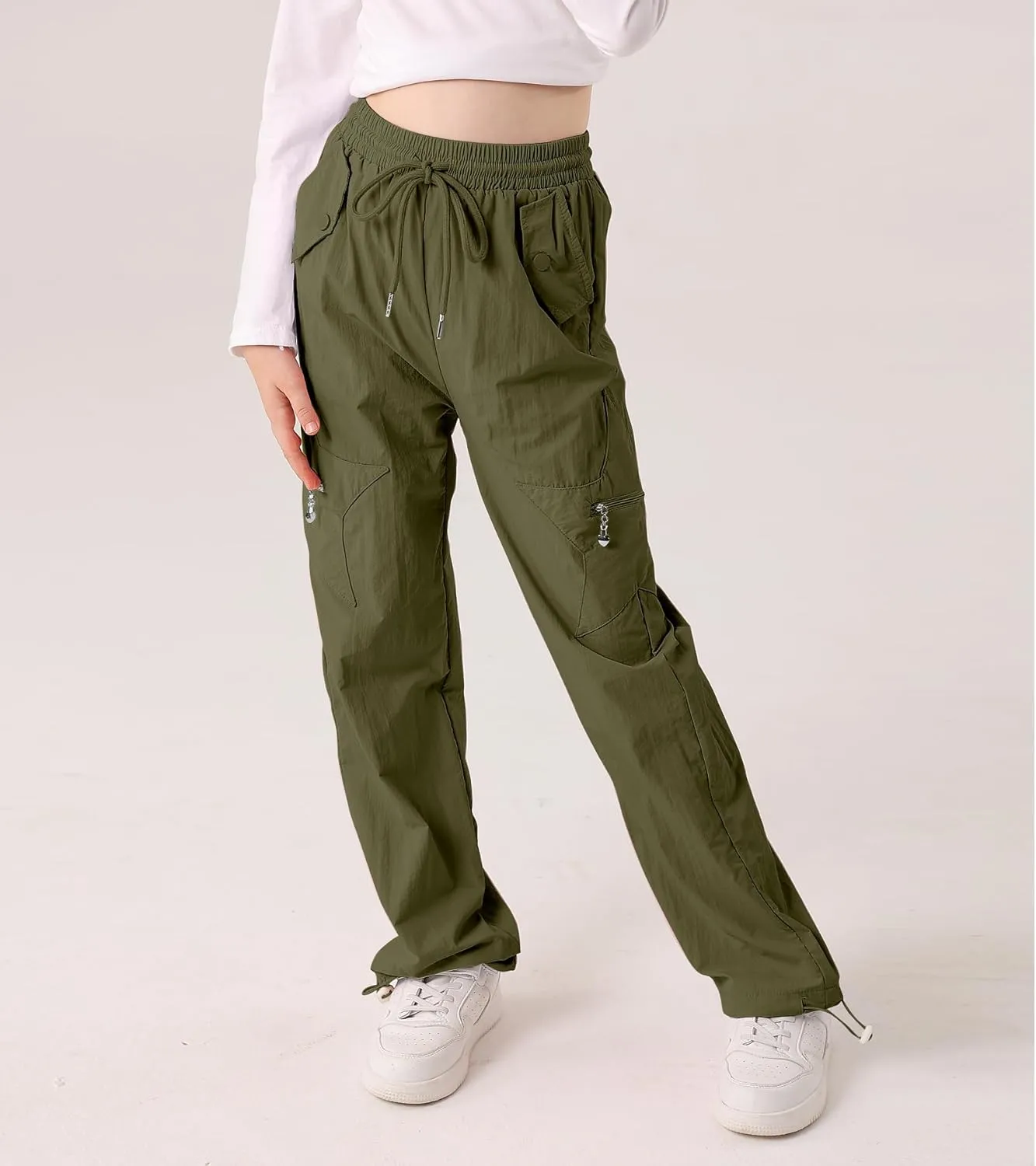 Cargo Pants for Girls Parachute Baggy Joggers Elastic Waist Wide Leg Hip Hop Dance Outfits Size 7-14