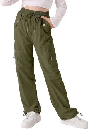 Cargo Pants for Girls Parachute Baggy Joggers Elastic Waist Wide Leg Hip Hop Dance Outfits Size 7-14