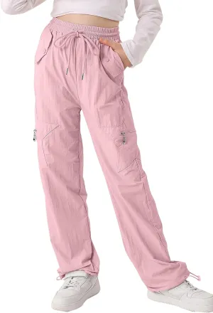 Cargo Pants for Girls Parachute Baggy Joggers Elastic Waist Wide Leg Hip Hop Dance Outfits Size 7-14
