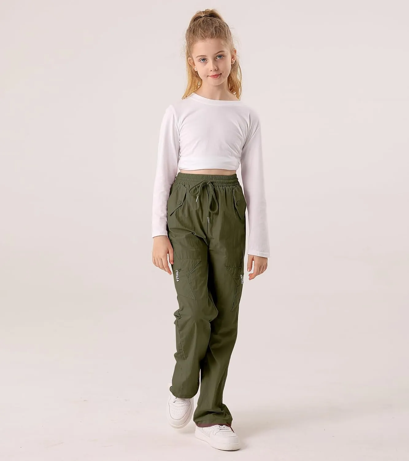 Cargo Pants for Girls Parachute Baggy Joggers Elastic Waist Wide Leg Hip Hop Dance Outfits Size 7-14
