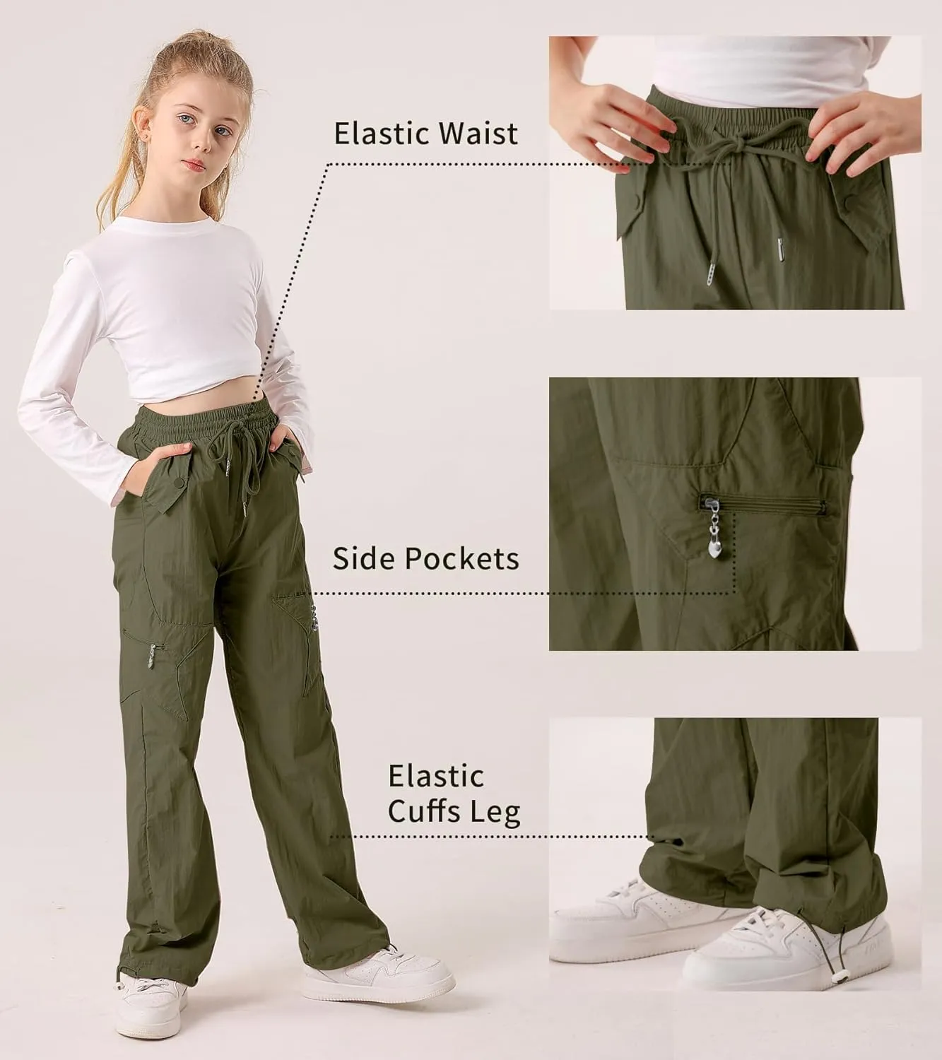 Cargo Pants for Girls Parachute Baggy Joggers Elastic Waist Wide Leg Hip Hop Dance Outfits Size 7-14