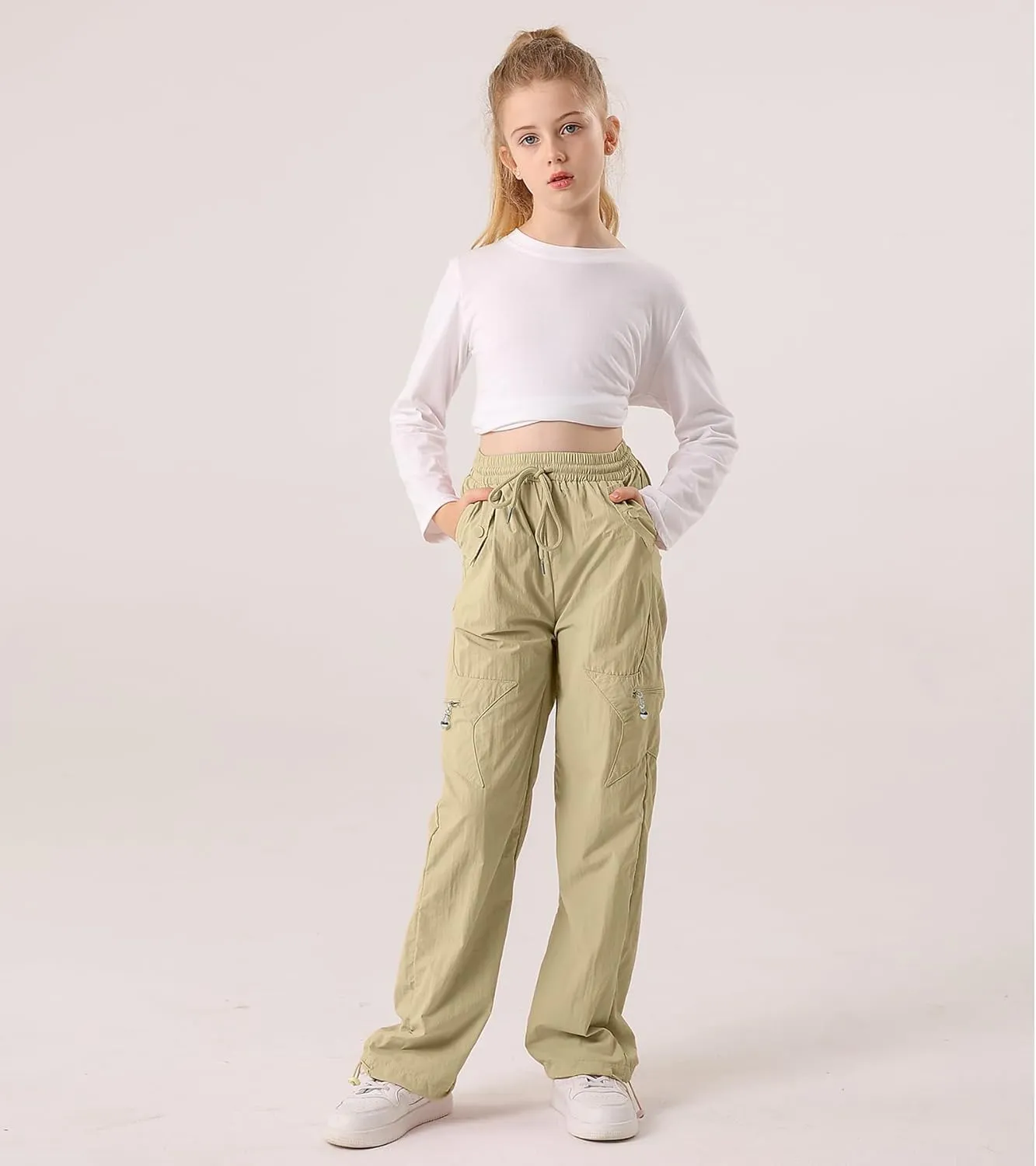 Cargo Pants for Girls Parachute Baggy Joggers Elastic Waist Wide Leg Hip Hop Dance Outfits Size 7-14