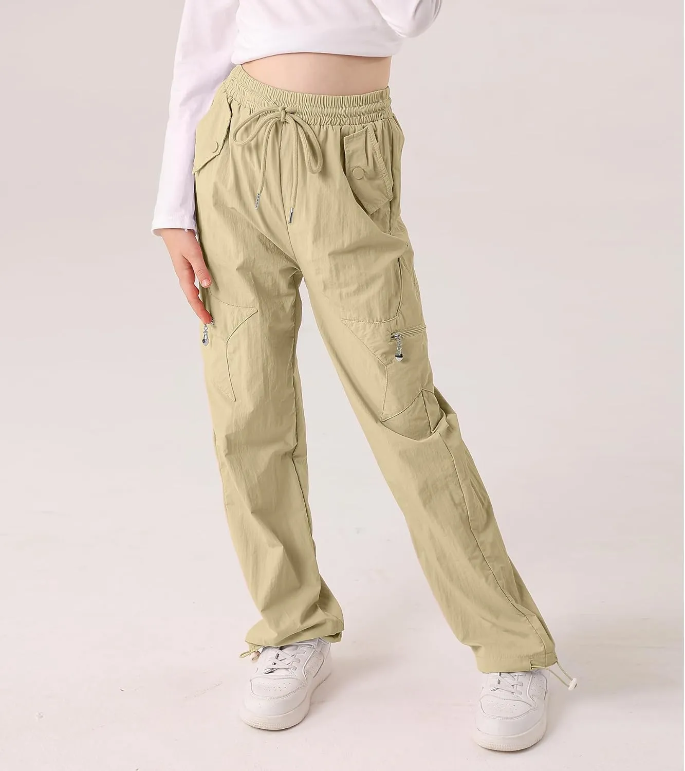 Cargo Pants for Girls Parachute Baggy Joggers Elastic Waist Wide Leg Hip Hop Dance Outfits Size 7-14