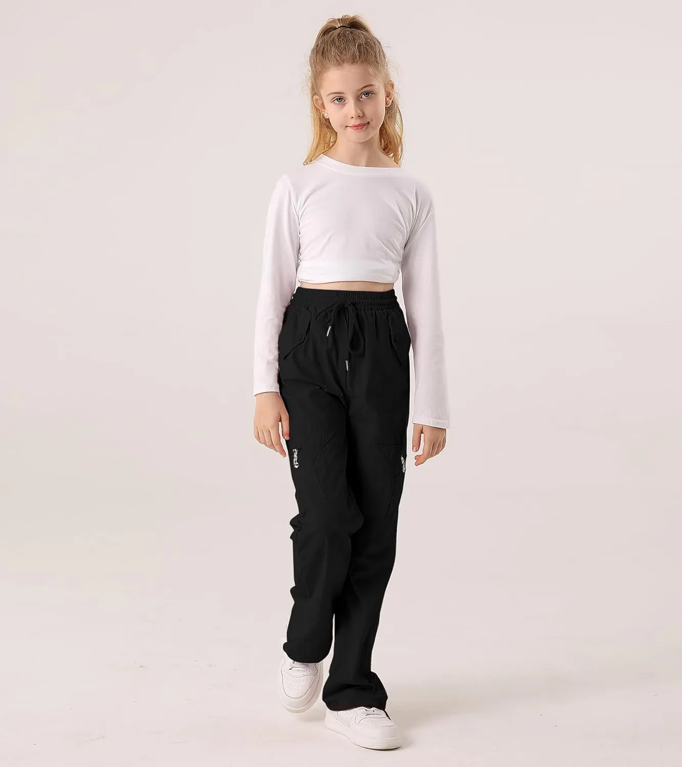 Cargo Pants for Girls Parachute Baggy Joggers Elastic Waist Wide Leg Hip Hop Dance Outfits Size 7-14