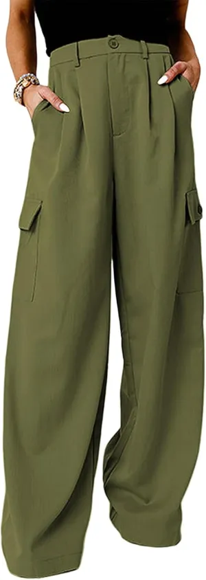 Cargo Pants for Women Baggy Casual High Waist Wide Leg Work Trouser Y2K Pockets Combat Military Pants