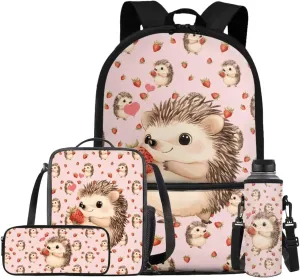 Cartoon Hedgehog Backpack and Lunch Bag Set for Girls Large Capacity Elementary Kindergarten Backpack with Comfortable Adjustable Straps Suits for Children Teens School Daily Use