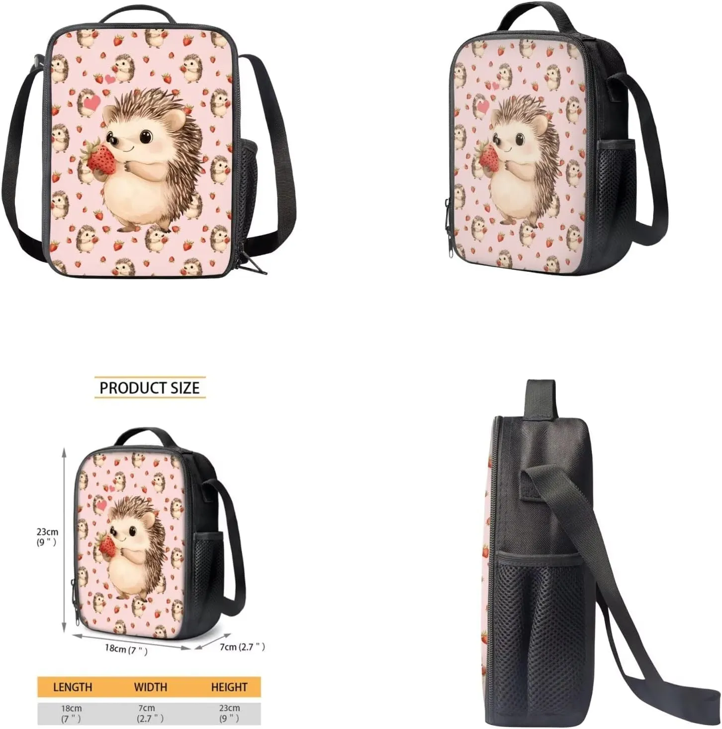 Cartoon Hedgehog Backpack and Lunch Bag Set for Girls Large Capacity Elementary Kindergarten Backpack with Comfortable Adjustable Straps Suits for Children Teens School Daily Use