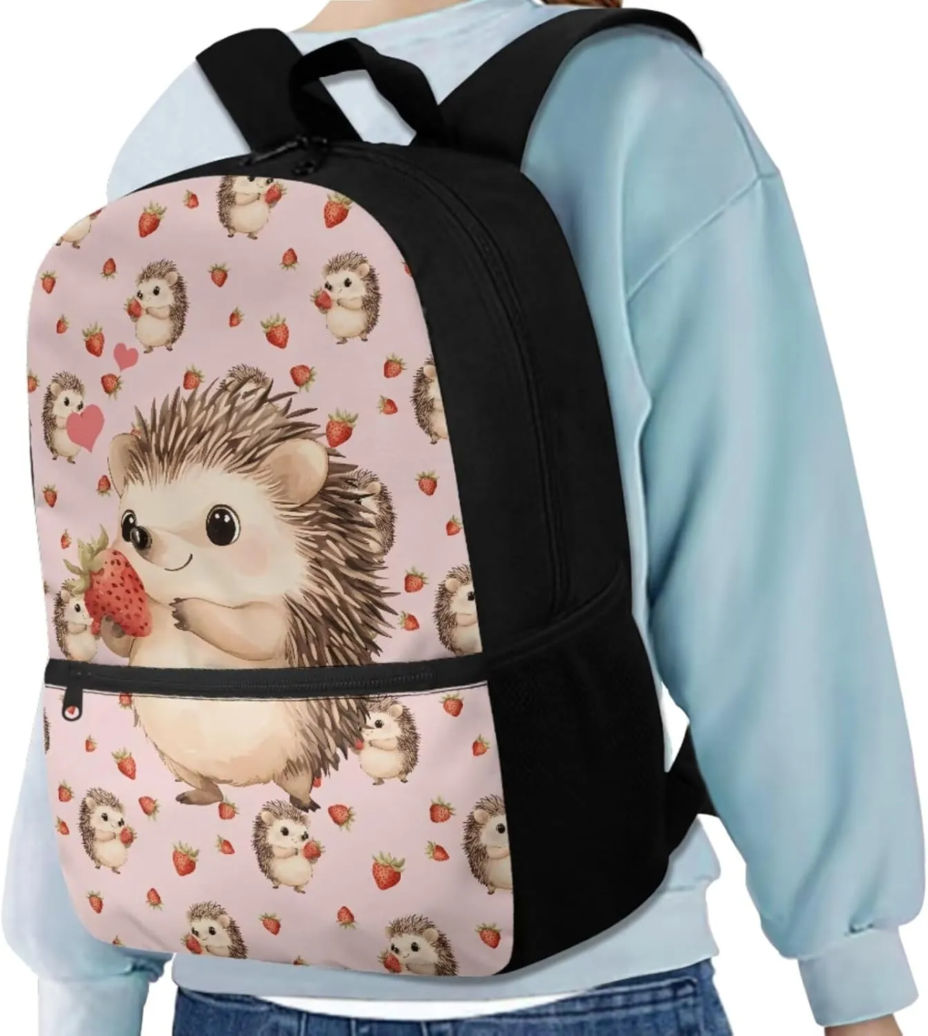 Cartoon Hedgehog Backpack and Lunch Bag Set for Girls Large Capacity Elementary Kindergarten Backpack with Comfortable Adjustable Straps Suits for Children Teens School Daily Use