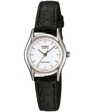 Casio, Women’s Watch Analog, Champagne Dial Black Leather Band, LTP-1094E-7ARDF
