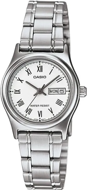 Casio, Women’s Watch Analog, White Dial Silver Stainless Band, LTP-V006D-7BUDF