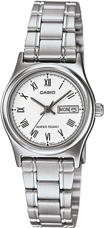 Casio, Women’s Watch Analog, White Dial Silver Stainless Band, LTP-V006D-7BUDF