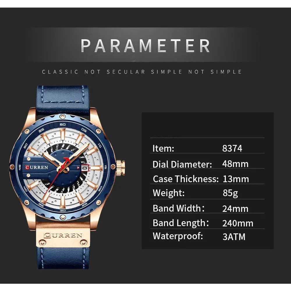 Casual Fashion Leather Chic Luminous Hands Quartz Mens Watch
