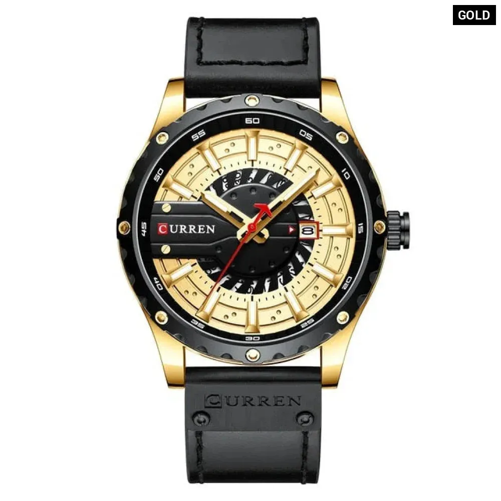 Casual Leather Quartz Wristwatches with Date and Luminous Hands