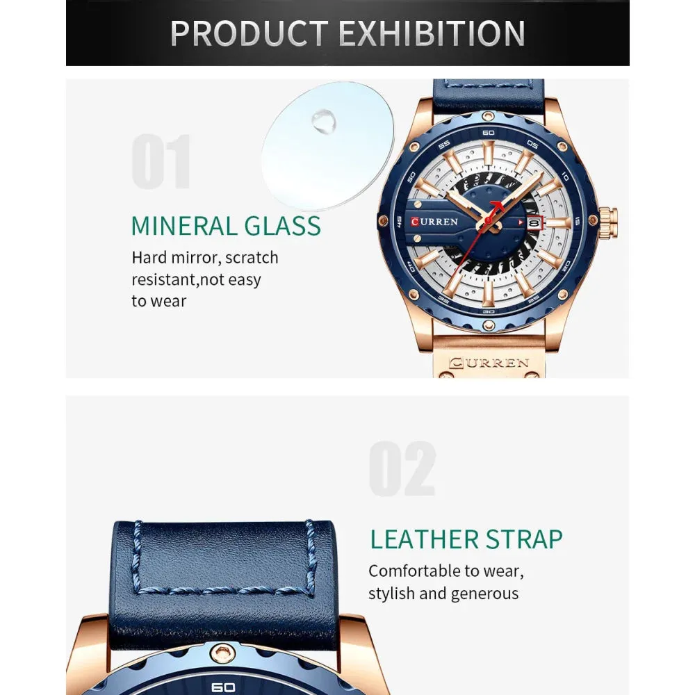 Casual Leather Quartz Wristwatches with Date and Luminous Hands