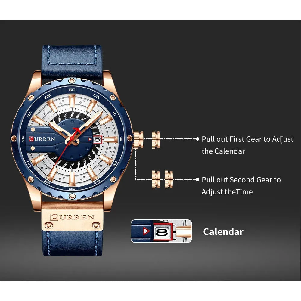 Casual Leather Quartz Wristwatches with Date and Luminous Hands