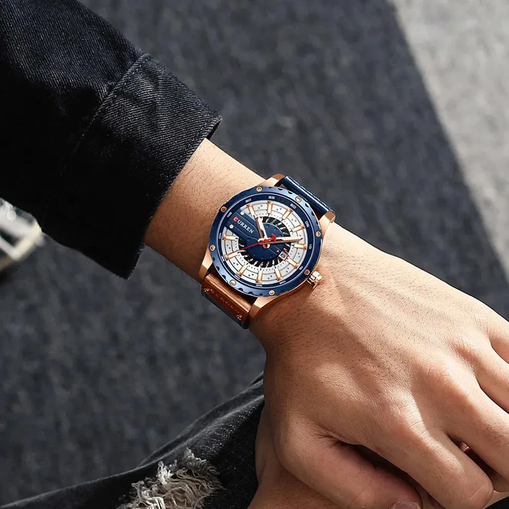 Casual Leather Quartz Wristwatches with Date and Luminous Hands