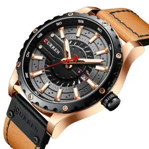 Casual Leather Quartz Wristwatches with Date and Luminous Hands
