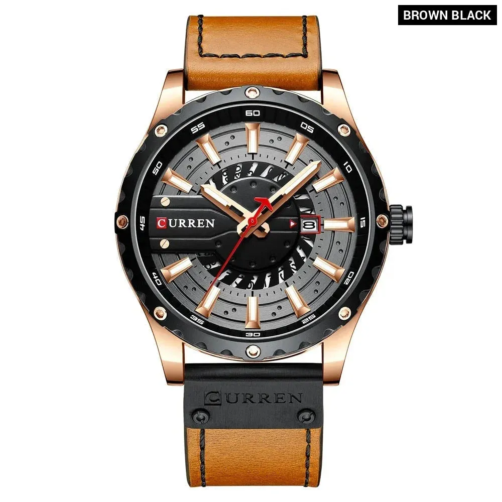 Casual Leather Quartz Wristwatches with Date and Luminous Hands