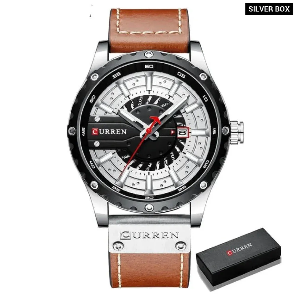 Casual Leather Quartz Wristwatches with Date and Luminous Hands