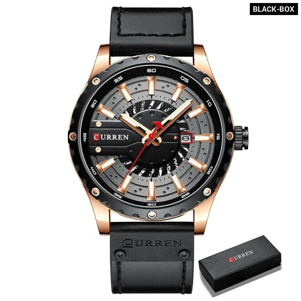 Casual Leather Quartz Wristwatches with Date and Luminous Hands