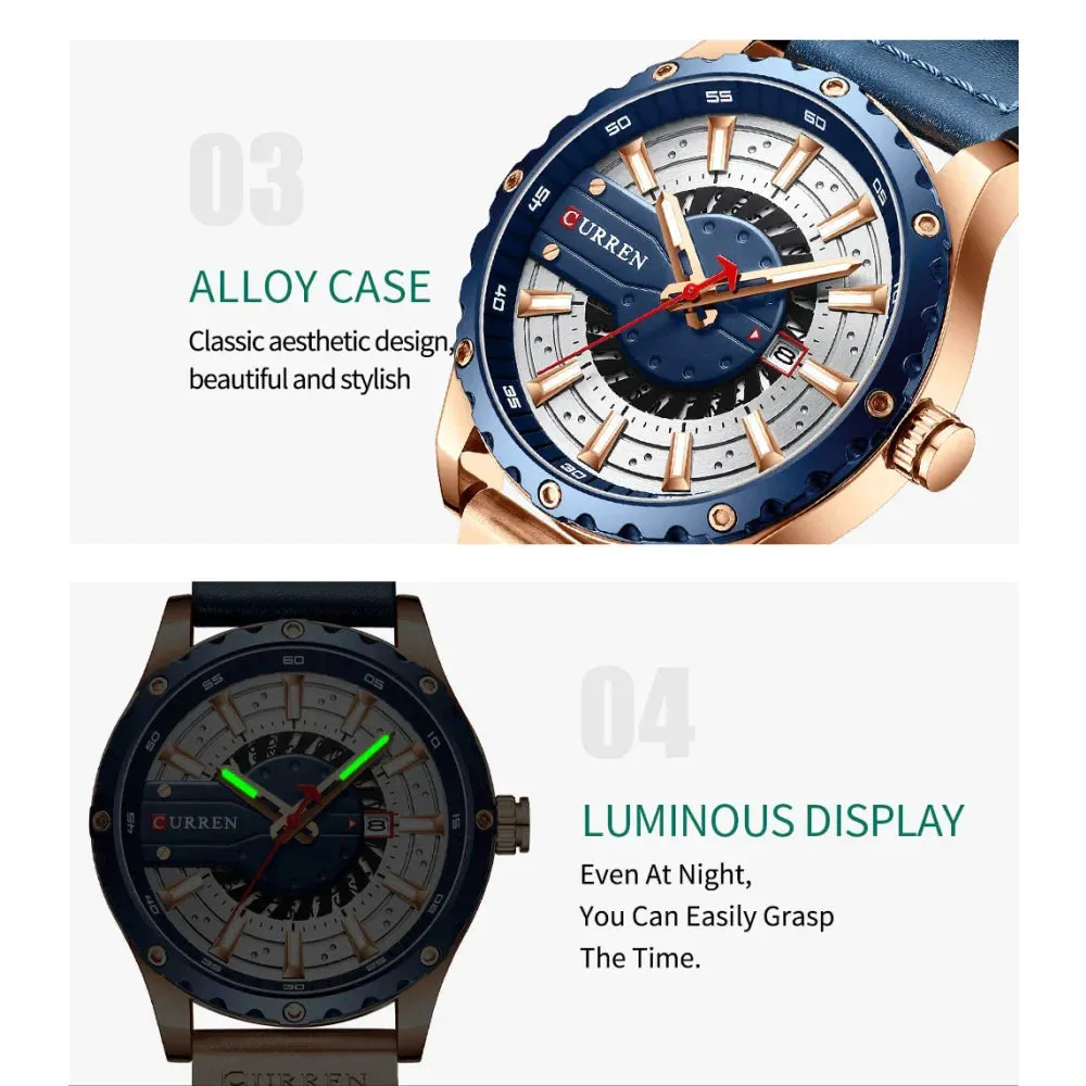 Casual Leather Quartz Wristwatches with Date and Luminous Hands