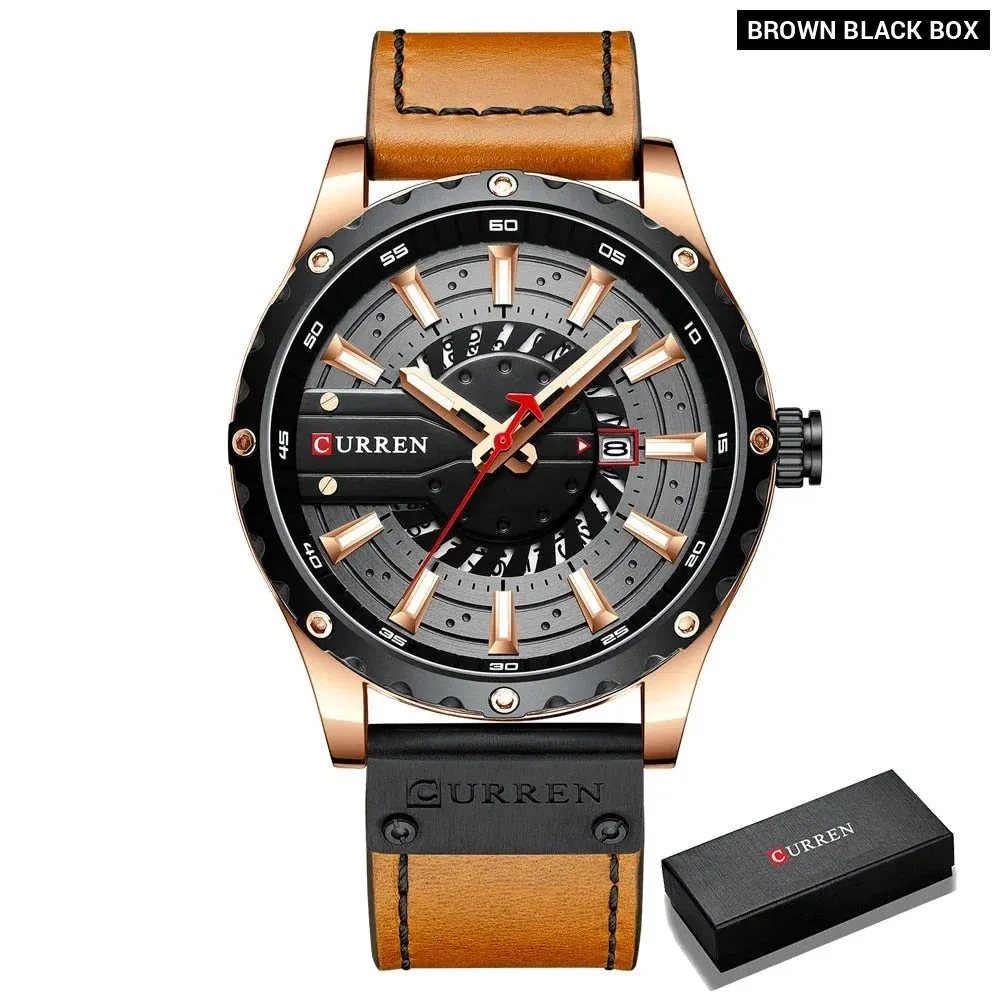 Casual Leather Quartz Wristwatches with Date and Luminous Hands