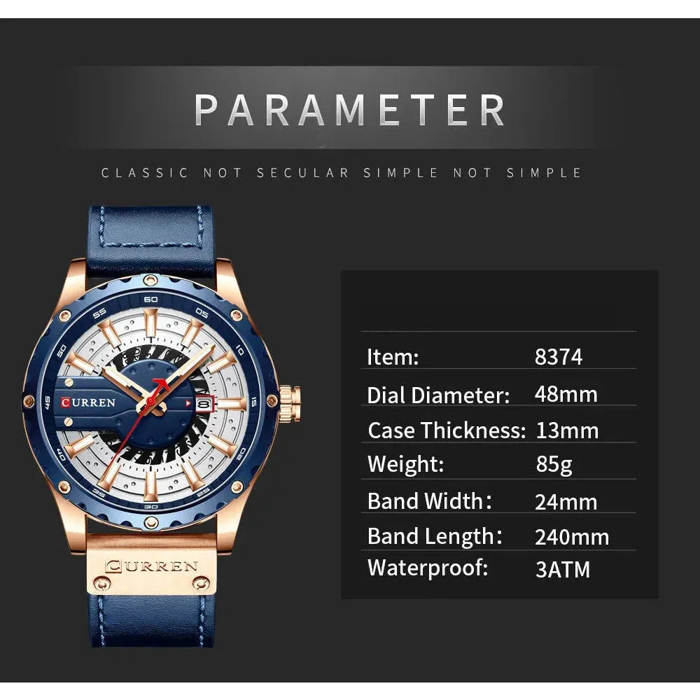 Casual Leather Quartz Wristwatches with Date and Luminous Hands