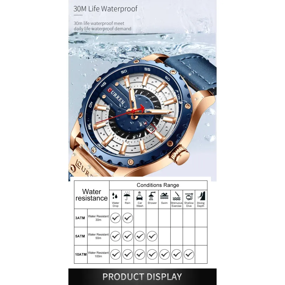 Casual Leather Quartz Wristwatches with Date and Luminous Hands