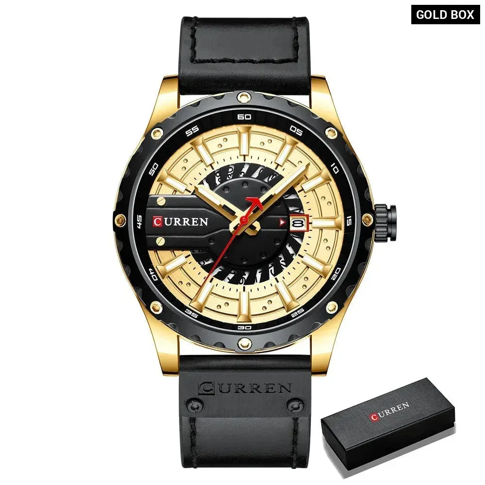 Casual Leather Quartz Wristwatches with Date and Luminous Hands