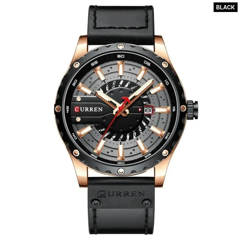 Casual Leather Quartz Wristwatches with Date and Luminous Hands