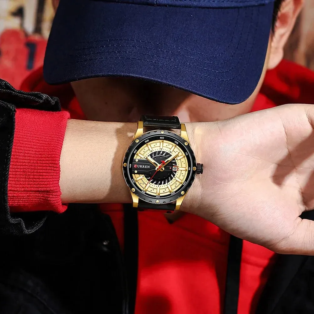 Casual Leather Quartz Wristwatches with Date and Luminous Hands