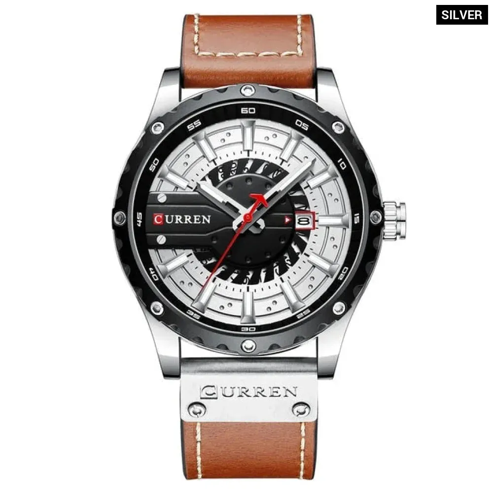 Casual Leather Quartz Wristwatches with Date and Luminous Hands