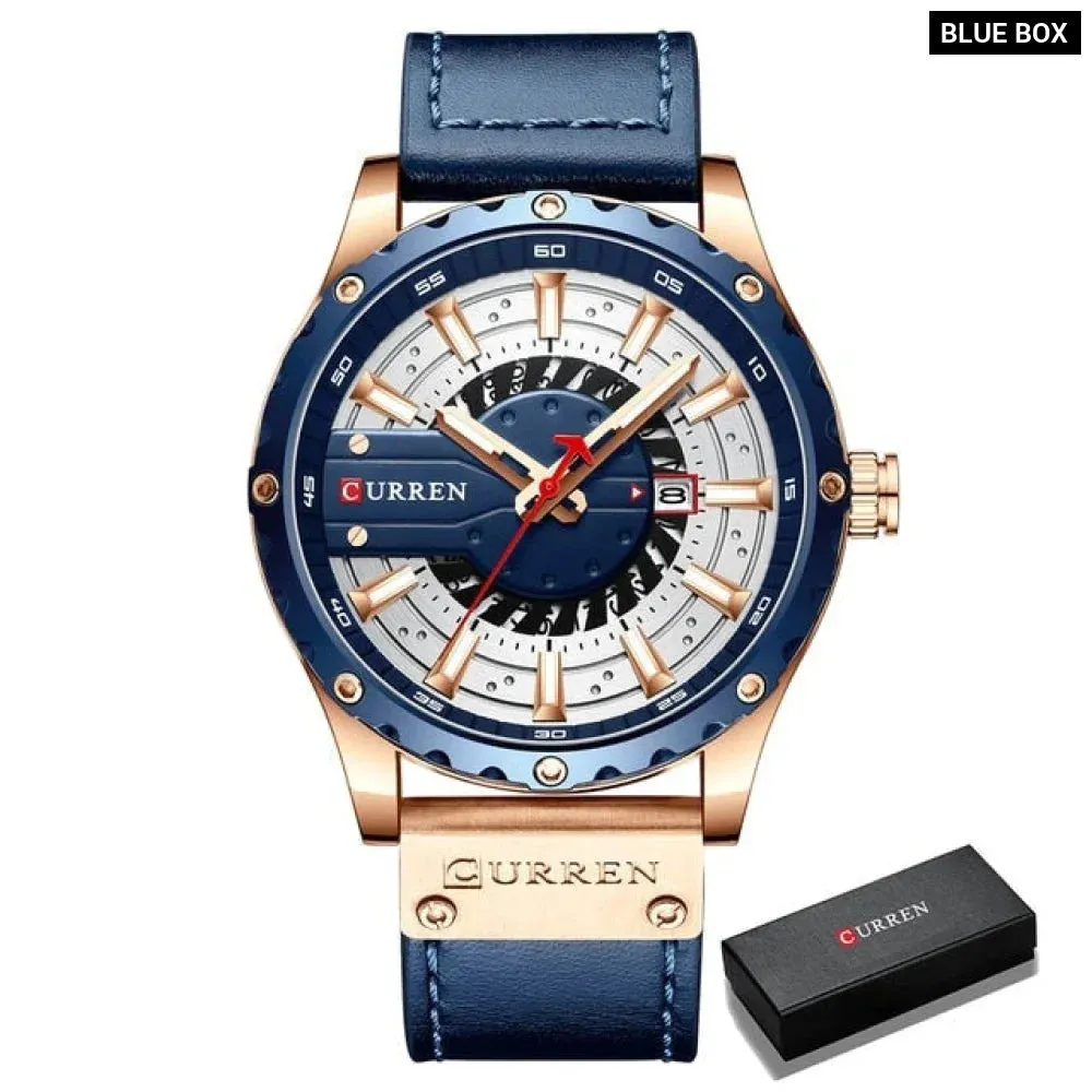 Casual Leather Quartz Wristwatches with Date and Luminous Hands