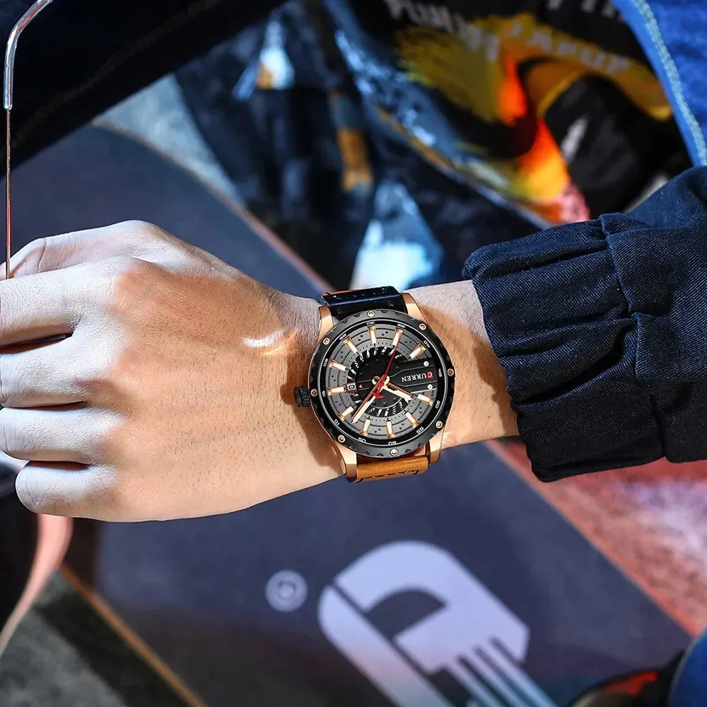 Casual Leather Quartz Wristwatches with Date and Luminous Hands