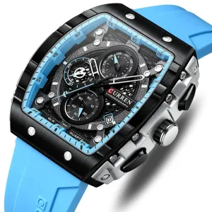 Casual Rectangular Silicone Straps Chronograph Quartz Wristwatches with Auto Date