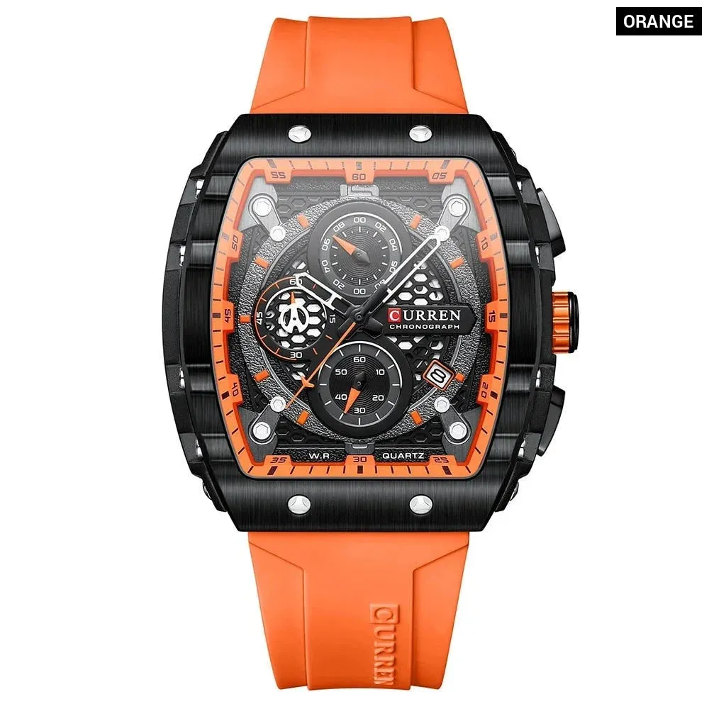 Casual Rectangular Silicone Straps Chronograph Quartz Wristwatches with Auto Date