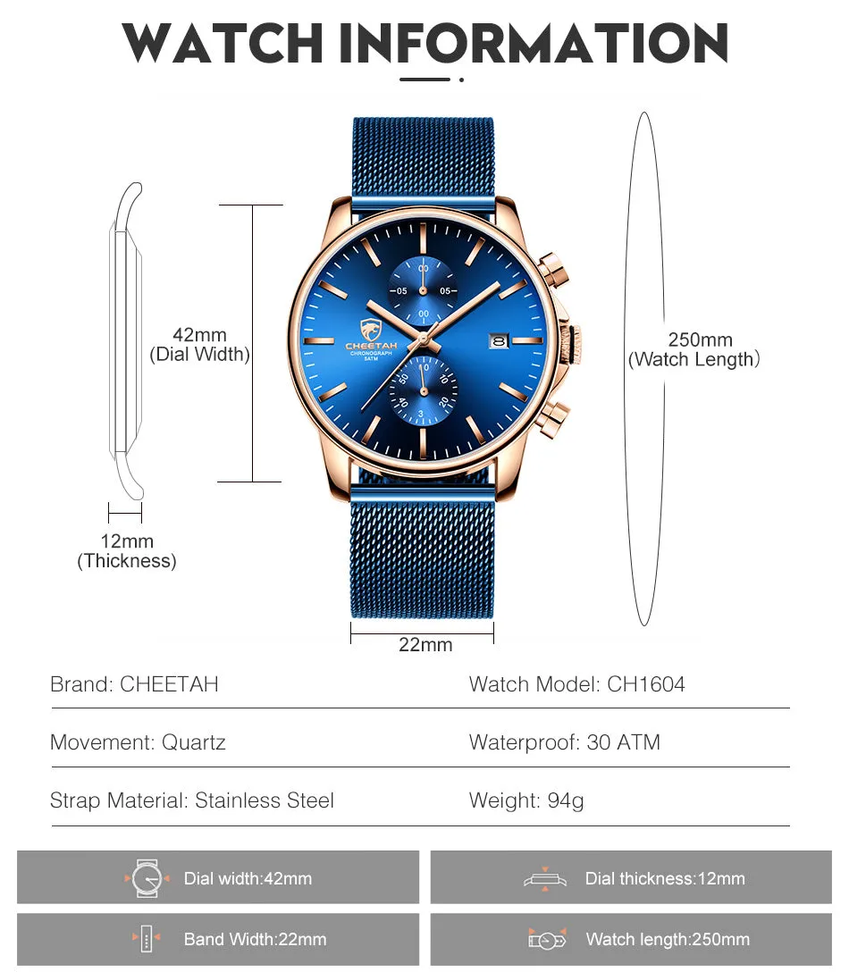 CHEETAH CH1604 ARISTO X7 - Men's Rose Gold and Blue Chronograph Watch