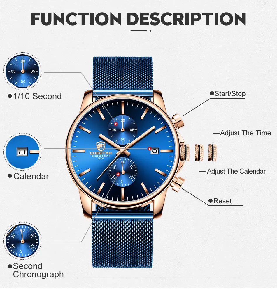 CHEETAH CH1604 ARISTO X7 - Men's Rose Gold and Blue Chronograph Watch