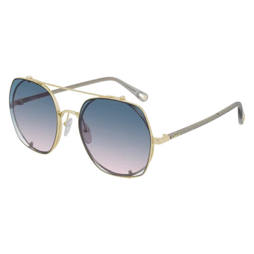 Chloe Gold/Gray Sunglasses with Light Blue Gradient lenses