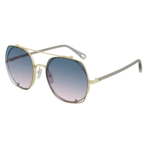 Chloe Gold/Gray Sunglasses with Light Blue Gradient lenses