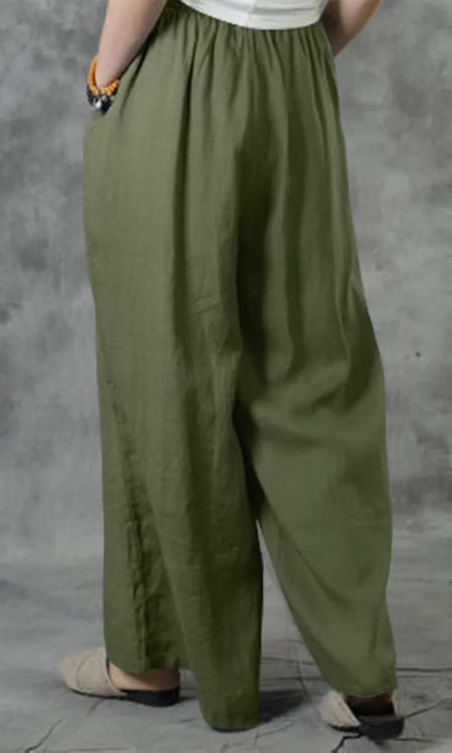 chouyatou Women's 2024 Summer Baggy Wide Leg Linen Pants High Waisted Casual Beach Palazzo Trousers