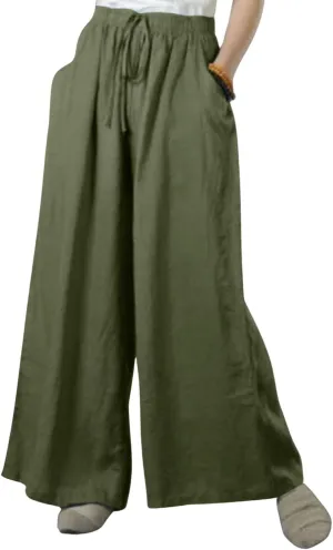 chouyatou Women's 2024 Summer Baggy Wide Leg Linen Pants High Waisted Casual Beach Palazzo Trousers