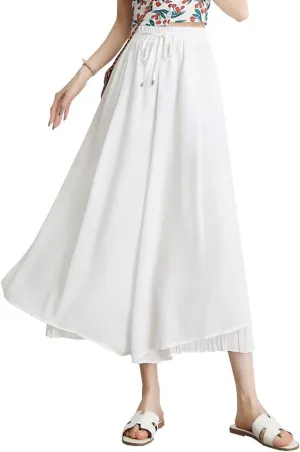 chouyatou Women's Chiffon Wide Leg Pants High Waist Pleated Culotte Palazzo Pants Side Slit