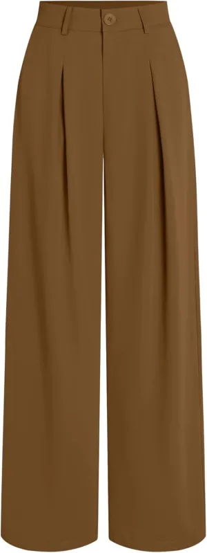 CIDER Milk Tea Pleated Wide Leg Trousers