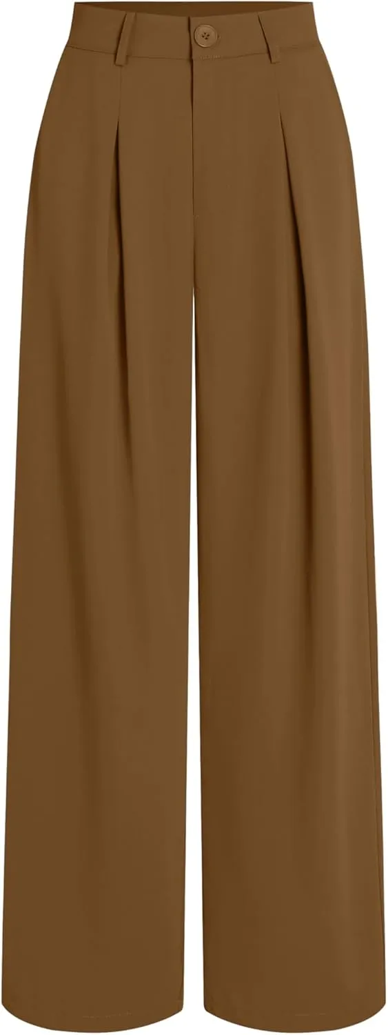 CIDER Milk Tea Pleated Wide Leg Trousers