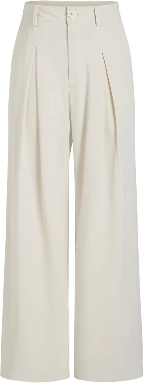 CIDER Milk Tea Pleated Wide Leg Trousers