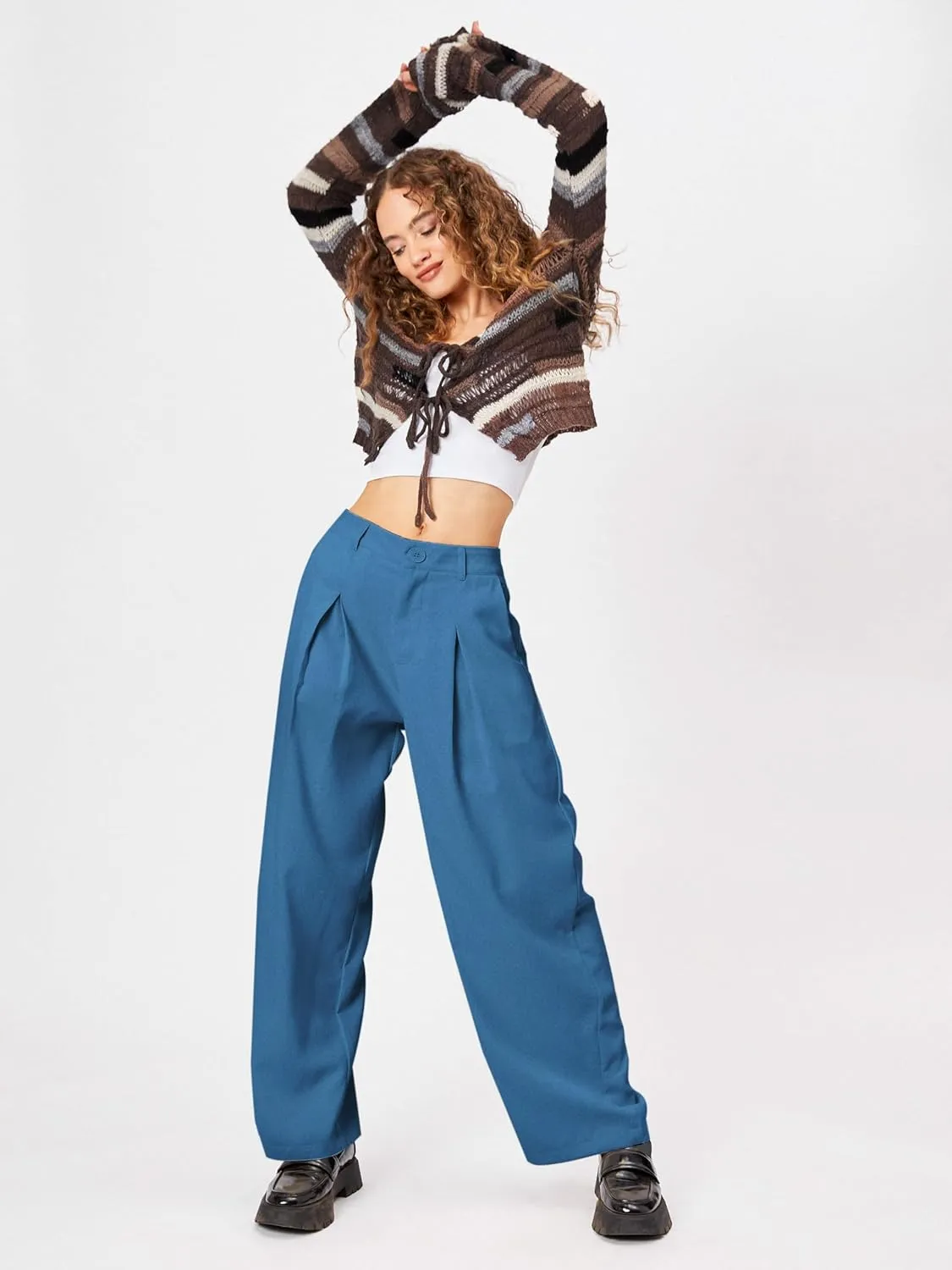 CIDER Milk Tea Pleated Wide Leg Trousers