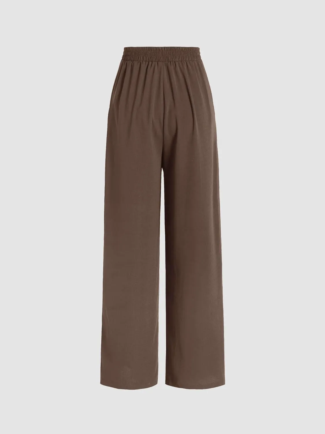 CIDER Solid High Waist Pleated Wide Leg Trousers