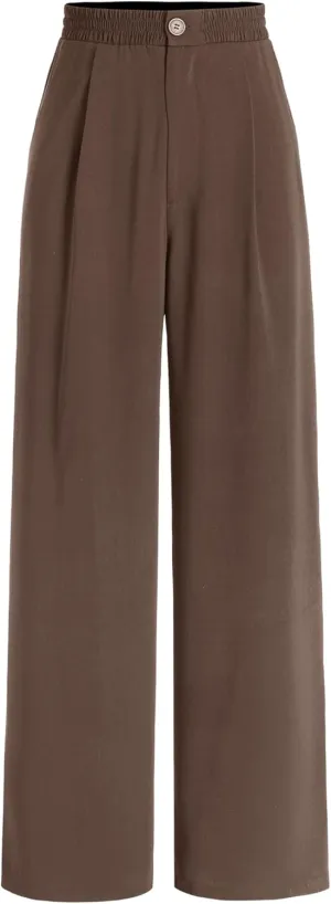 CIDER Solid High Waist Pleated Wide Leg Trousers