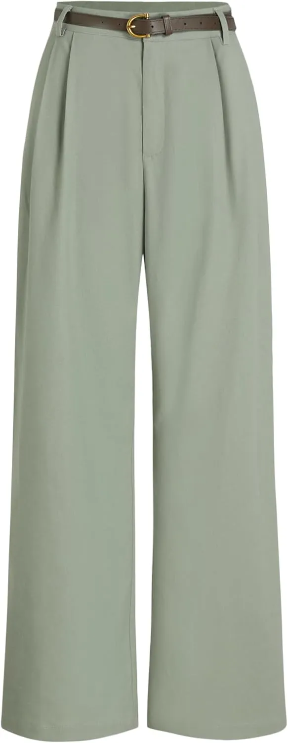 CIDER Solid Linen Blend Belted Wide Leg Pants
